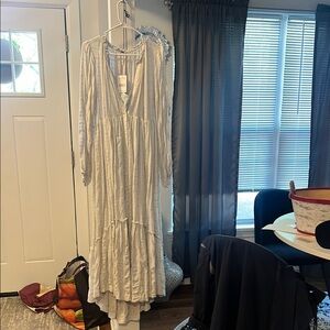 Free People Light Gray Long Sleeve Dress